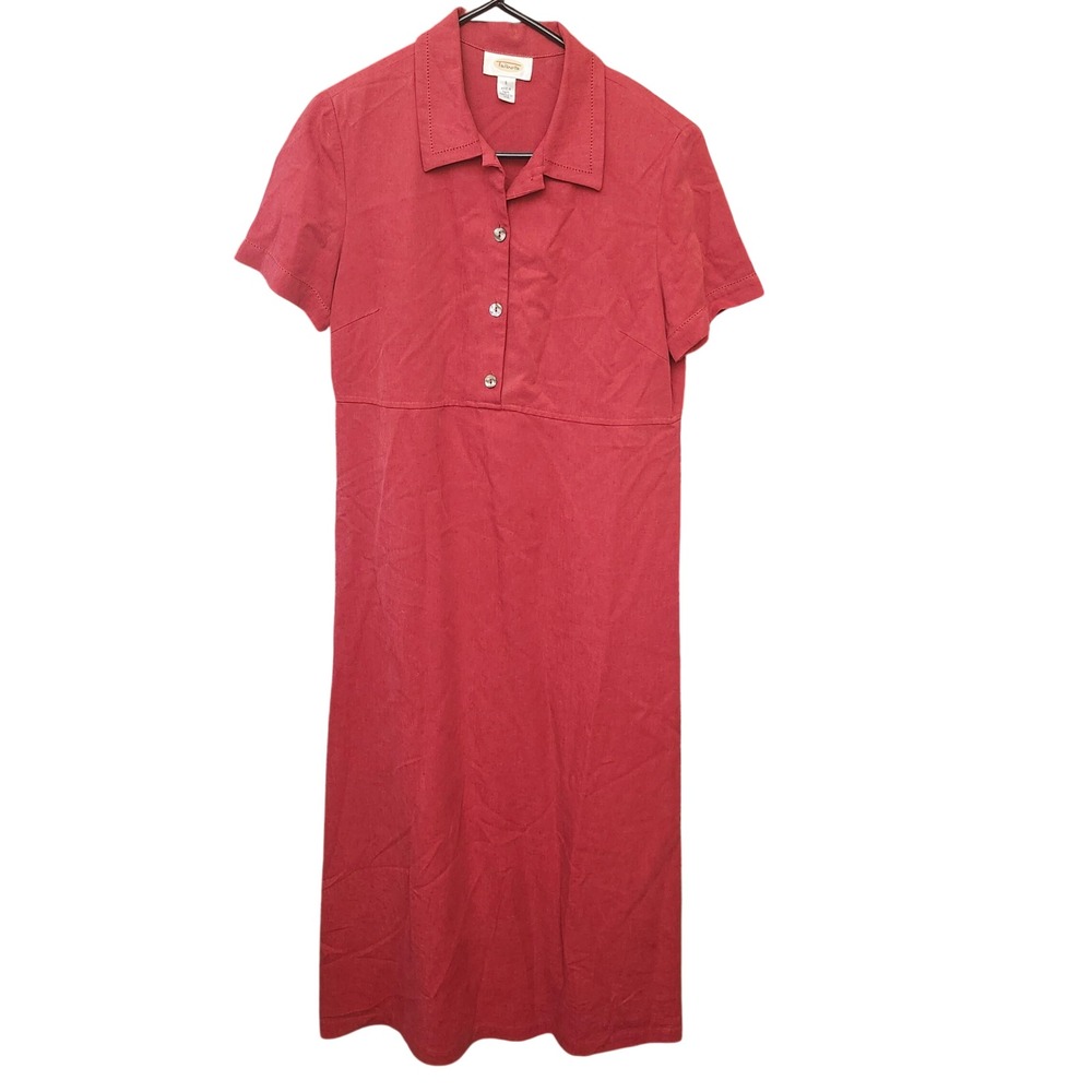 Talbots Red Linen Blend Short Sleeve Maxi Dress Collared Empire Waist 6 Modest